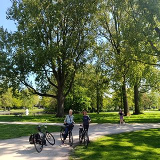 Guests cycling with Dennis through Amsterdam